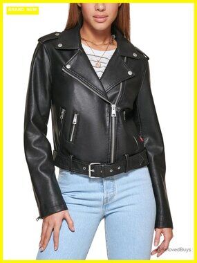 Belted Faux Leather Moto Jacket Regular Plus Size